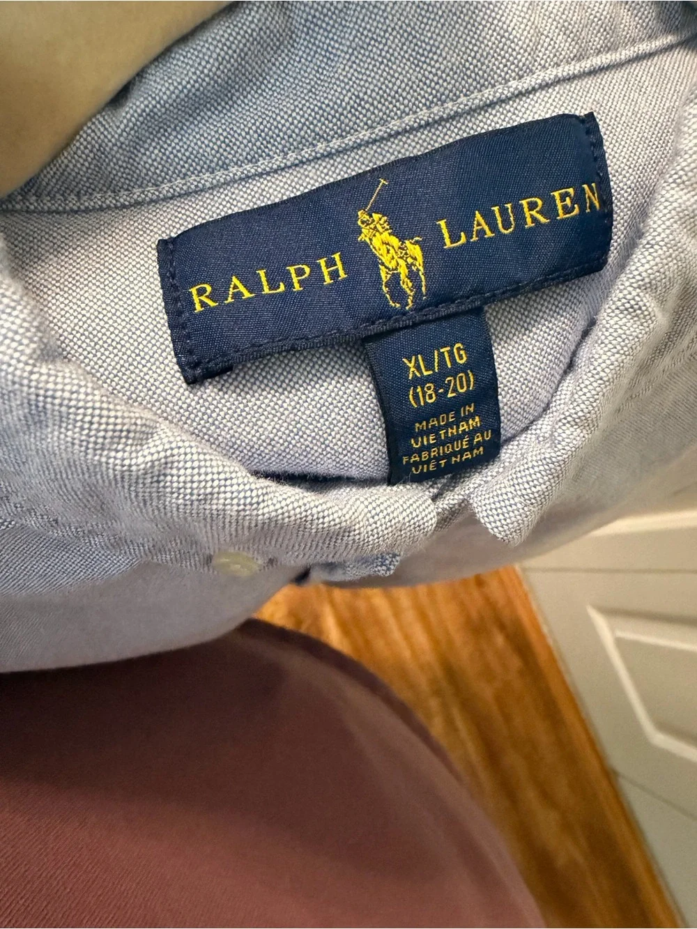 Ralph Lauren Light Blue Button-Down Shirt with Flesh Pony Logo